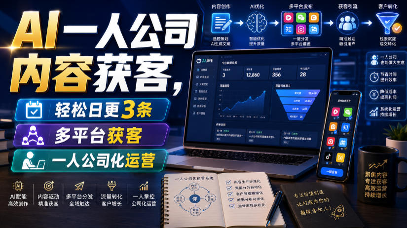 AI一人公司内容获客，轻松日更3条，多平台获客，一人公司化运营-青禾学社