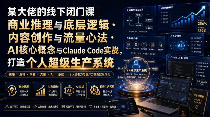 某大佬的线下闭门课｜商业推理与底层逻辑・内容创作与流量心法・AI核心概念与Claude Code实战，打造个人超级生产系统【录音+图片】-青禾学社
