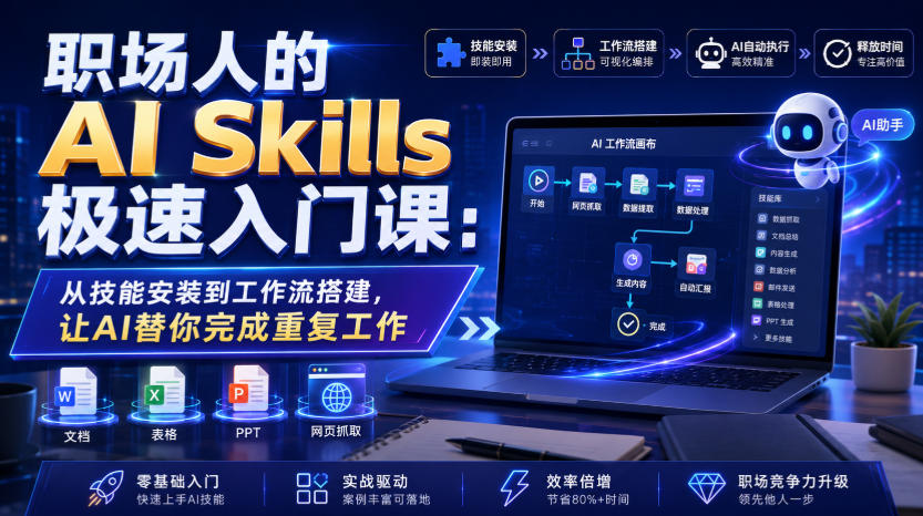 职场人的AI Skills极速入门课：从技能安装到工作流搭建，让AI替你完成重复工作-青禾学社