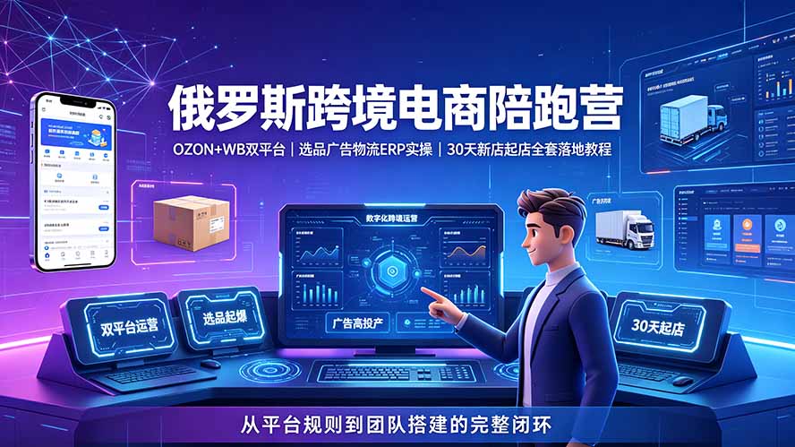 2026俄罗斯跨境电商陪跑营：OZON+WB双平台｜选品广告物流ERP实操｜30天新店起店全套落地教程-青禾学社