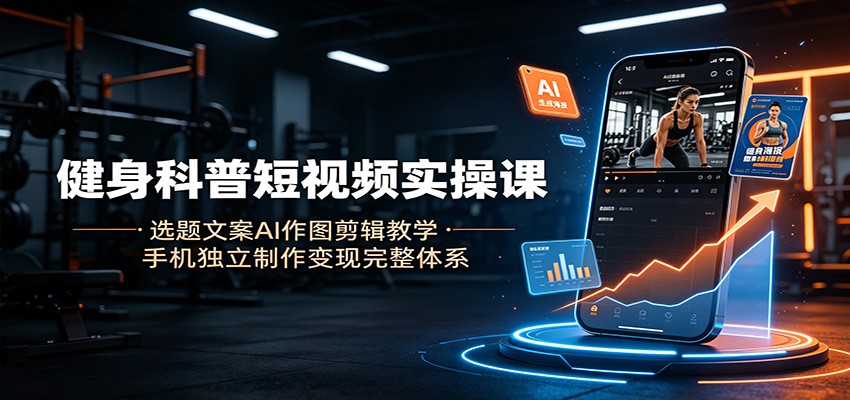 健身科普短视频实操课：选题文案AI作图剪辑教学，手机独立制作变现完整体系-青禾学社