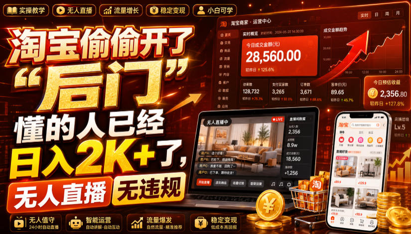 淘宝偷偷开了“后门”，懂的人已经日入2K+了，无人直播无违规，一台电脑=一家24小时营业的线上门店【揭秘】-青禾学社