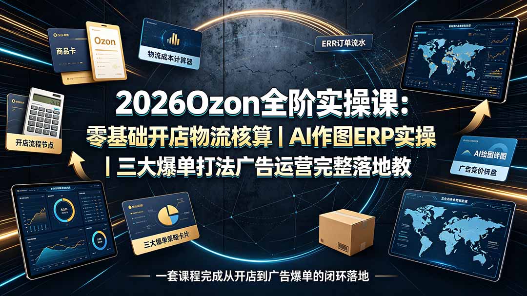 2026Ozon全阶实操课：零基础开店物流核算｜AI作图ERP实操｜三大爆单打法广告运营完整落地教程-青禾学社