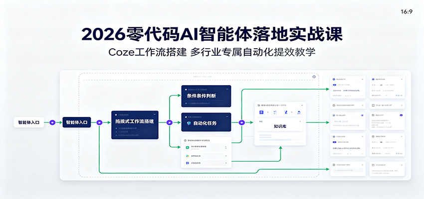 2026零代码AI智能体落地实战课：Coze工作流搭建，多行业专属自动化提效教学-青禾学社