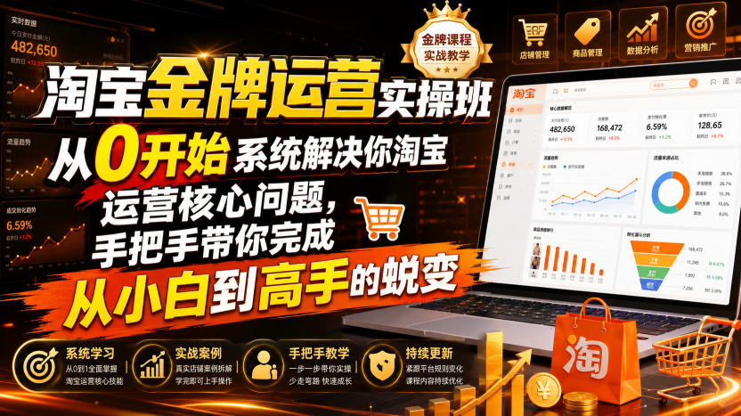 淘宝金牌运营实操班，从0开始系统解决你淘宝运营核心问题，手把手带你完成从小白到高手的蜕变(2026年7月)-青禾学社