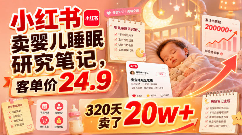 小红书卖婴儿睡眠研究笔记，客单价24.9，320天卖了20w+-青禾学社