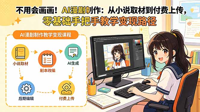 不用会画画！AI漫剧制作：从小说取材到付费上传，零基础手把手教学变现路径(更新-青禾学社