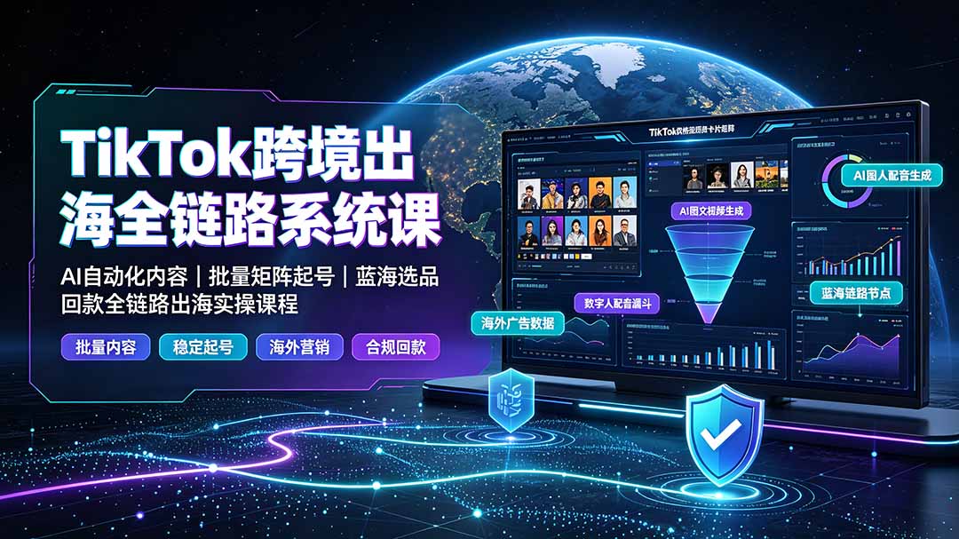 TikTok跨境出海全链路系统课-2026年7月：AI自动化内容｜批量矩阵起号｜蓝海选品回款全链路出海实操课程-青禾学社