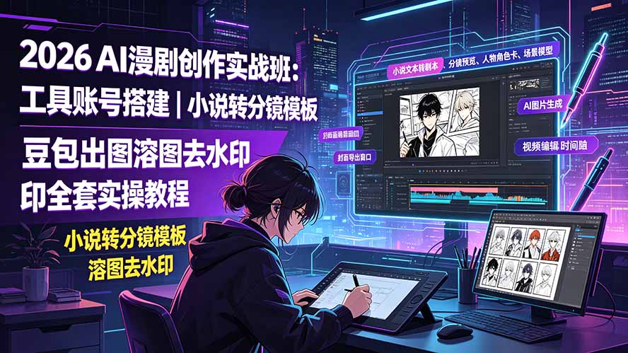 2026AI漫剧创作实战班：工具账号搭建｜小说转分镜模板｜豆包出图溶图去水印全套实操教程-青禾学社