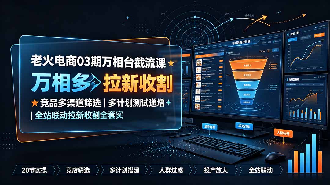 老火电商03期万相台截流课：竞品多渠道筛选｜多计划测试递增｜全站联动拉新收割全套实操教学-青禾学社