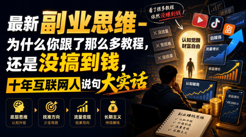 最新副业思维-为什么你跟了那么多教程，还是没搞到钱，十年互联网人说句大实话【揭秘】-青禾学社