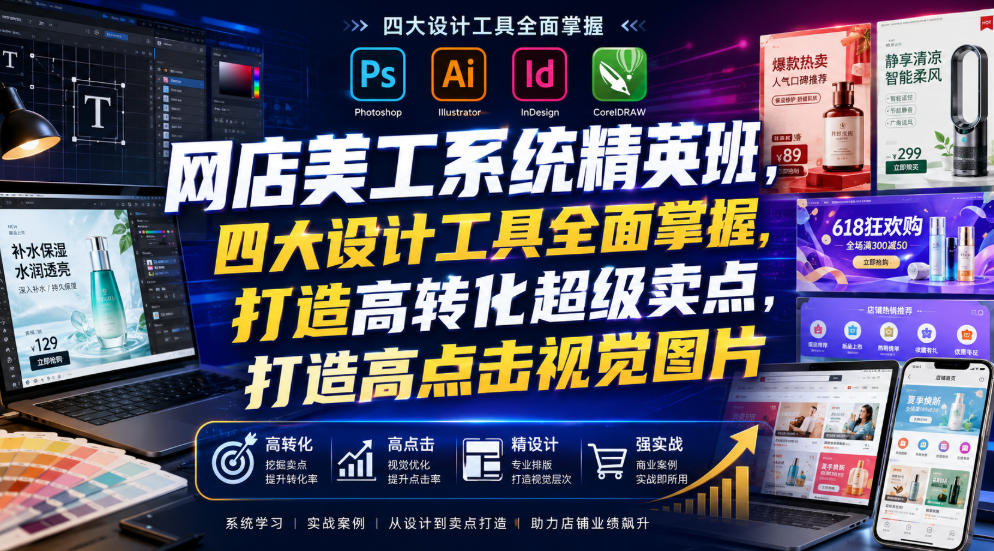 网店美工系统精英班，四大设计工具全面掌握，打造高转化超级卖点，打造高点击视觉图片(2026年7月)-青禾学社