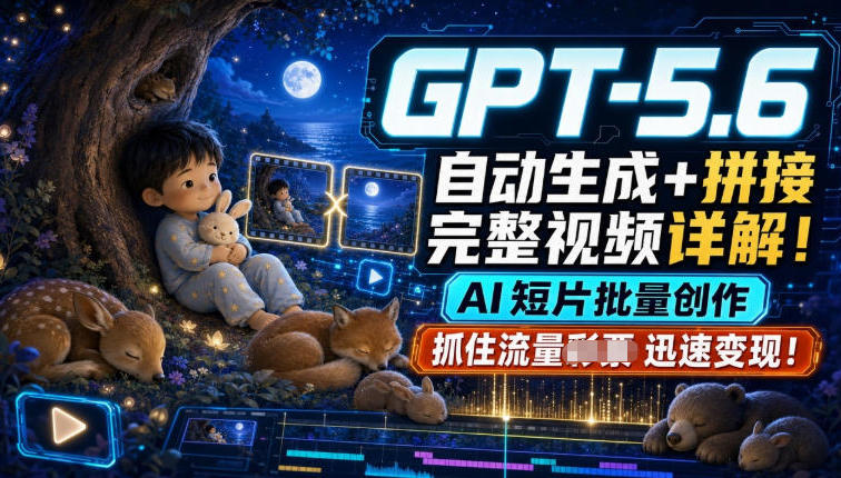 GPT-5.6自动生成＋拼接完整视频详解，AI短片批量创作，抓住流量迅速变现！-青禾学社