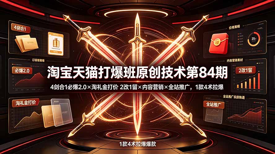 淘宝天猫打爆班原创技术第84期：4剑合1必爆2.0×淘礼金打价×2改1留×内容营销×全站推广，1款4术拉爆-青禾学社