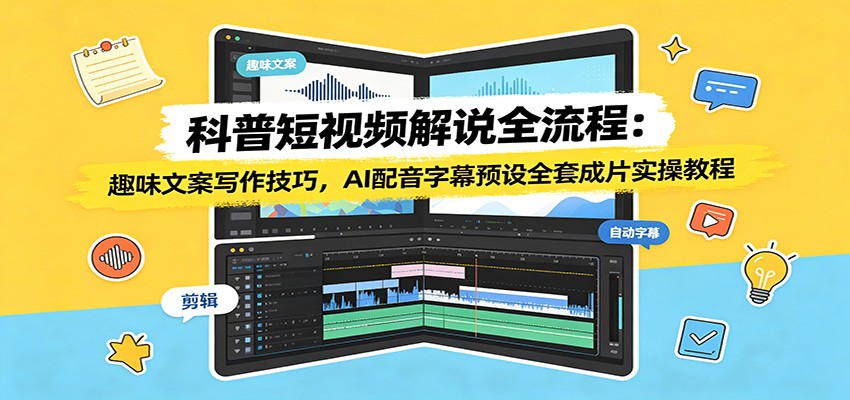 科普短视频解说全流程：趣味文案写作技巧，AI配音字幕预设全套成片实操教程-青禾学社