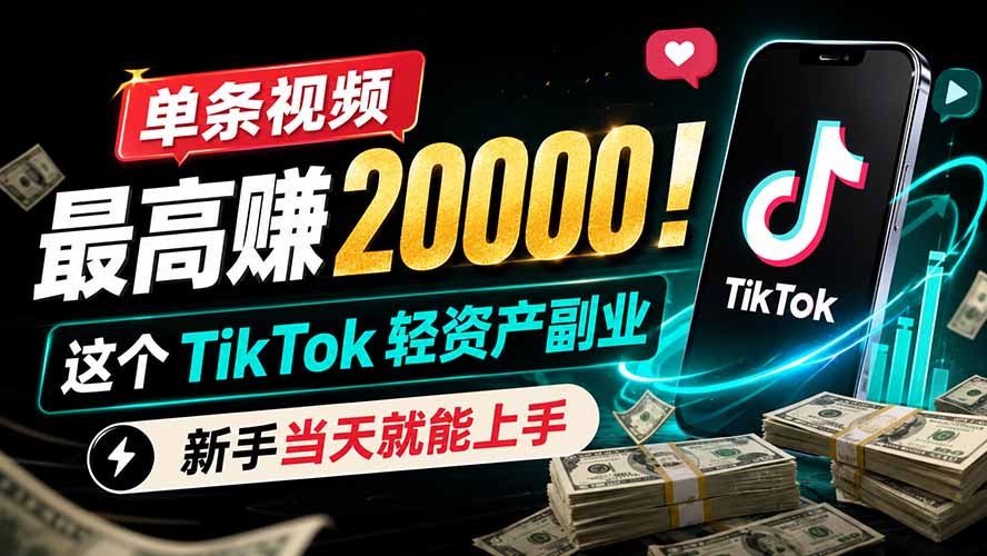 单条视频最高赚 20000！这个 TikTok 轻资产副业，新手当天就能上手-青禾学社