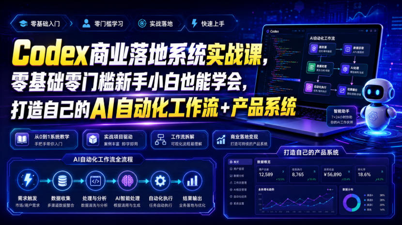Codex商业落地系统实战课，零基础零门槛新手小白也能学会，打造自己的AI自动化工作流+产品系统-青禾学社