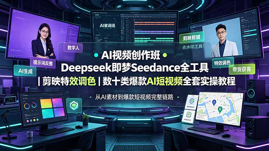 AI视频创作班◆Deepseek即梦Seedance全工具｜剪映特效调色｜数十类爆款AI短视频全套实操教程-青禾学社