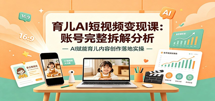 育儿AI短视频变现课：账号完整拆解分析，AI赋能育儿内容创作落地实操-青禾学社