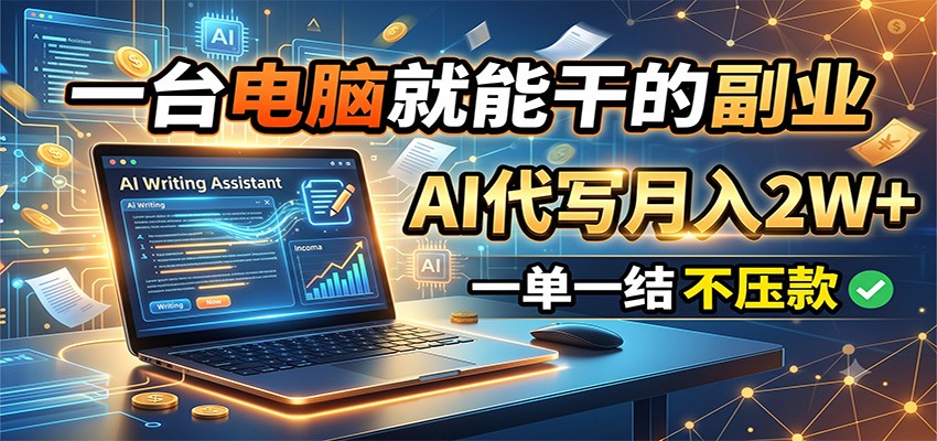 一台电脑就能干的副业，AI代写月入2W+，一单一结不压款-青禾学社