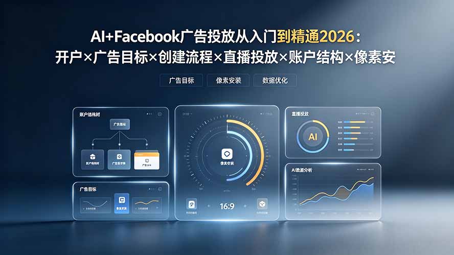 AI+Facebook广告投放从入门到精通2026:开户×广告目标×创建流程×直播投放×账户结构×像素安装×AI赋能-青禾学社