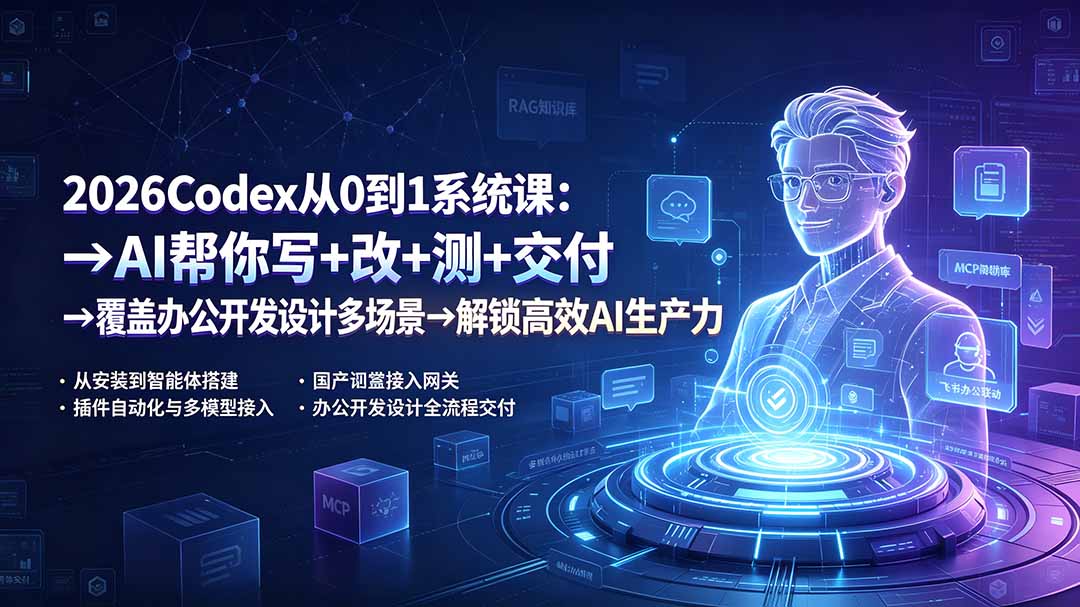 2026Codex从0到1系统课：→AI帮你写+改+测+交付→覆盖办公开发设计多场景→解锁高效AI生产力-青禾学社