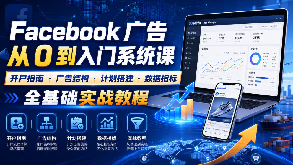 Facebook广告新手从0到入门系统课｜开户指南・广告结构・计划搭建・数据指标全基础实战教程-青禾学社