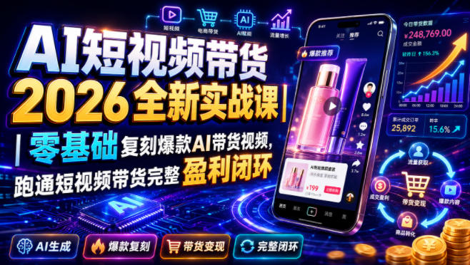 AI短视频带货2026全新实战课｜零基础复刻爆款AI带货视频，跑通短视频带货完整盈利闭环-青禾学社