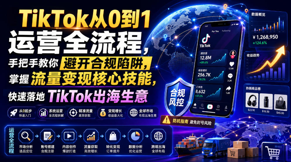 TikTok从0到1运营全流程，手把手教你避开合规陷阱，掌握流量变现核心技能，快速落地TikTok出海生意(更新7月)-青禾学社