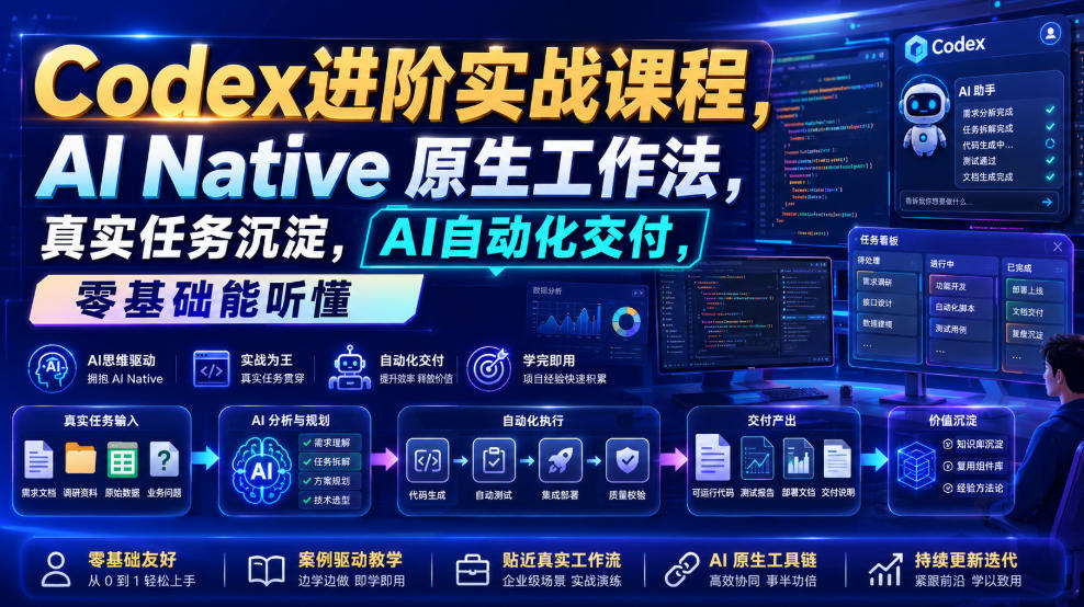 Codex进阶实战课｜AI Native原生工作法，22节真实任务落地，从配置到AI自动化交付全链路教程-青禾学社