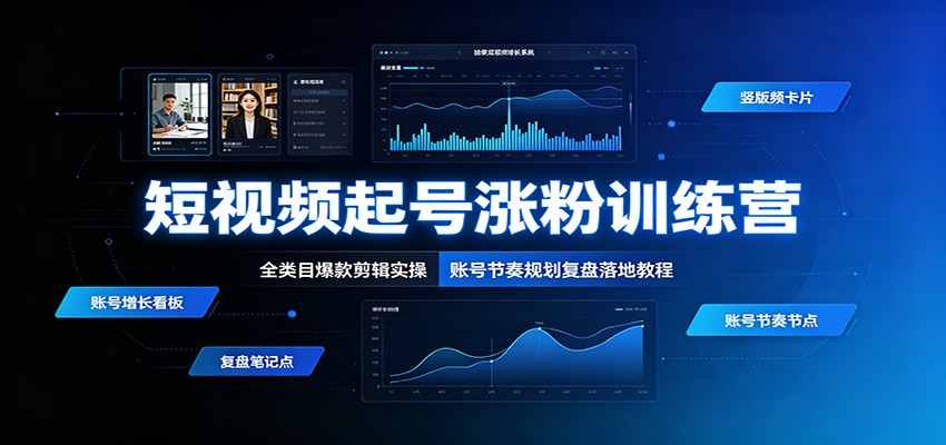 短视频起号涨粉训练营：全类目爆款剪辑实操，账号节奏规划复盘落地教程-青禾学社