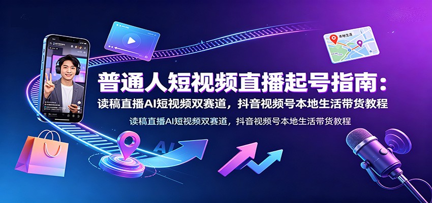 普通人短视频直播起号指南：读稿直播AI短视频双赛道，抖音视频号本地生活带货教程-青禾学社