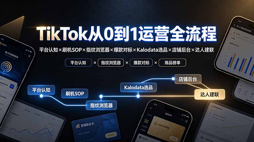 TikTok从0到1运营全流程：平台认知×刷机SOP×指纹浏览器×爆款对标×Kalodata选品×店铺后台×达人建联-青禾学社