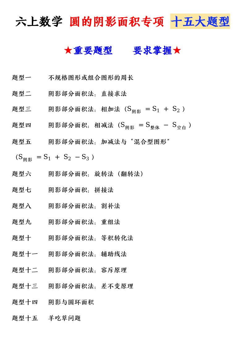 六上数学圆的阴影面积专项十五大题型-青禾学社