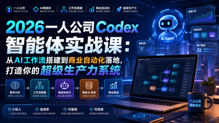 2026一人公司Codex智能体实战课：从AI工作流搭建到商业自动化落地，打造你的超级生产力系统-青禾学社