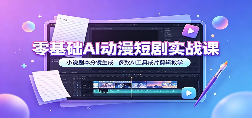 零基础AI动漫短剧实战课：小说剧本分镜生成，多款AI工具成片剪辑教学-青禾学社
