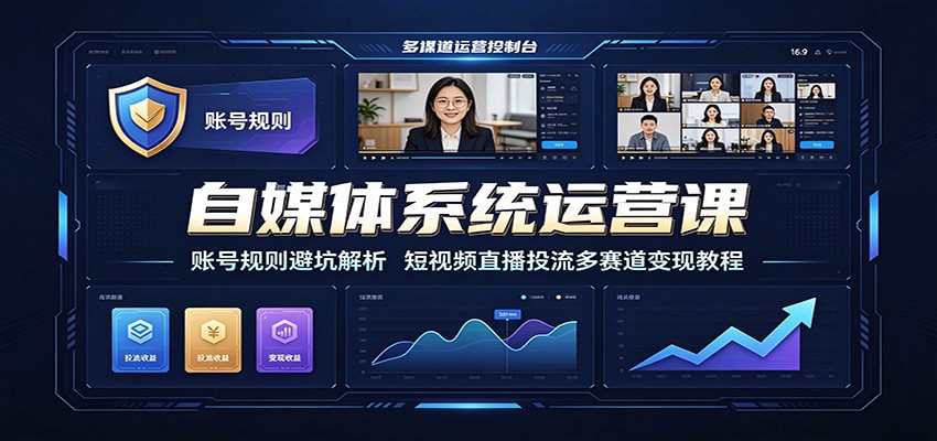 自媒体系统运营课：账号规则避坑解析，短视频直播投流多赛道变现教程-青禾学社