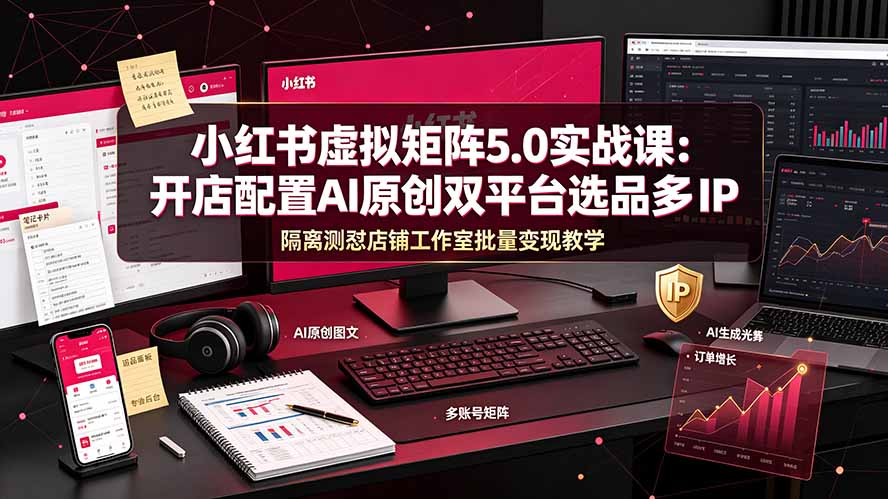 小红书虚拟矩阵5.0实战课：开店配置｜AI原创｜双平台选品｜多IP隔离｜测怼店铺工作室批量变现实操教学-青禾学社