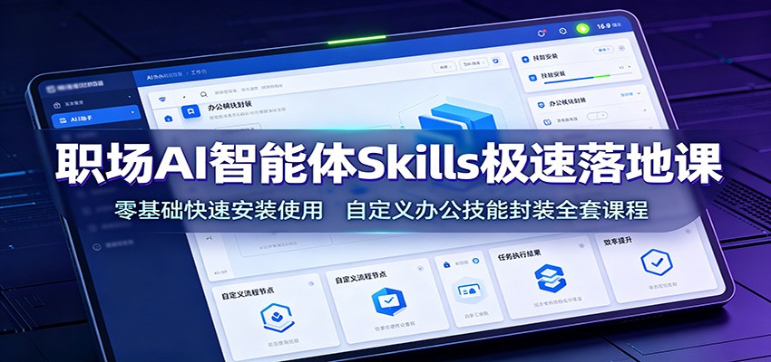 职场AI智能体Skills极速落地课：零基础快速安装使用，自定义办公技能封装全套课程-青禾学社