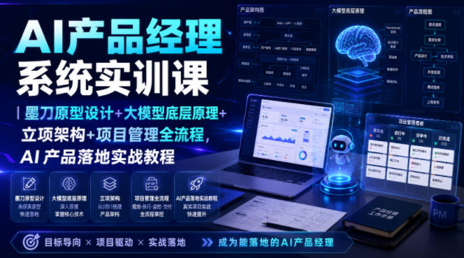 AI产品经理系统实训课｜墨刀原型设计+大模型底层原理+立项架构+项目管理全流程，AI产品落地实战教程-青禾学社