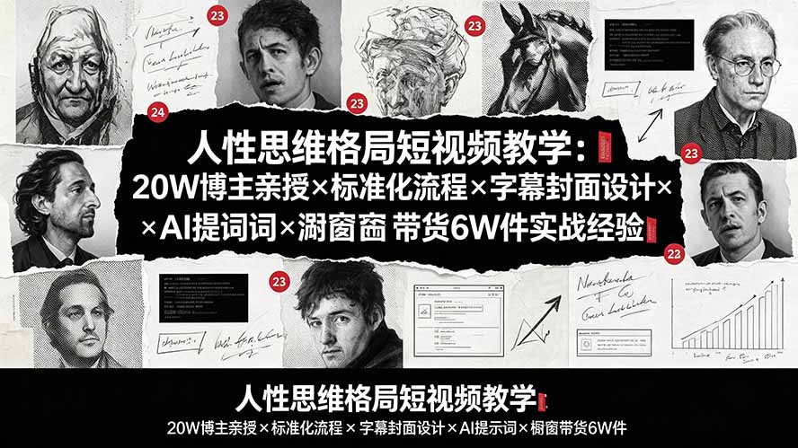 人性思维格局短视频教学：20W博主亲授×标准化流程×字幕封面设计×AI提示词×橱窗带货6W件实战经验-青禾学社
