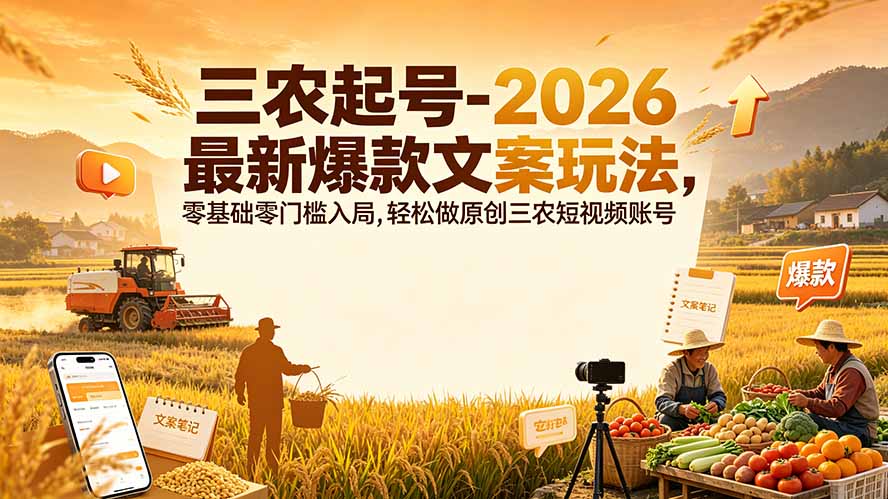 三农起号-2026 最新爆款文案玩法，零基础零门槛入局，轻松做原创三农短视频账号-青禾学社