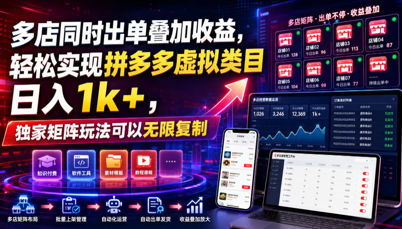 多店同时出单叠加收益,轻松实现拼多多虚拟类目日入1k+,独家矩阵玩法可以无限复制【揭秘】-青禾学社
