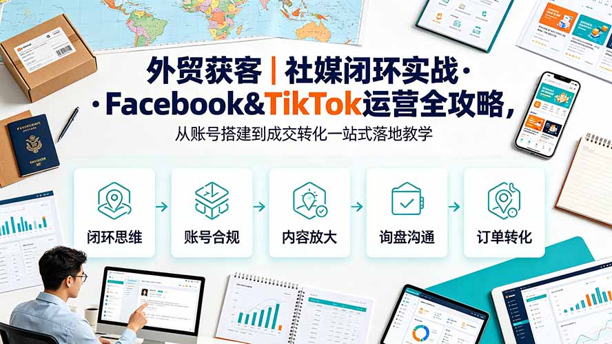 外贸获客|社媒闭环实战·Facebook&TikTok运营全攻略,从账号搭建到成交转化一站式落地教学-青禾学社