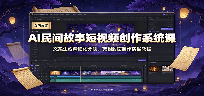 AI民间故事短视频创作系统课：文案生成精细化分段，剪辑封面制作实操教程-青禾学社