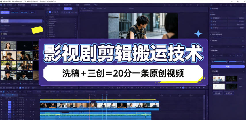 影视剧剪辑搬运技术，洗稿+三创=20分一条原创视频-青禾学社