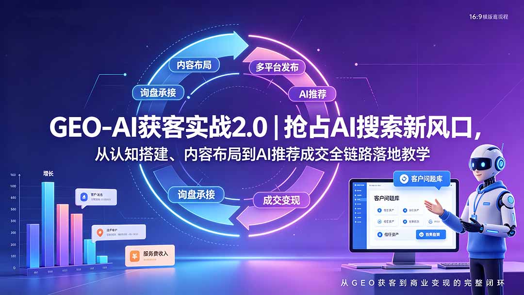 GEO-AI获客实战｜抢占AI搜索新风口，从认知搭建、内容布局到AI推荐成交全链路落地教学-青禾学社