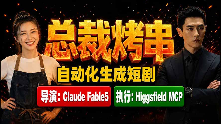 《总裁烤串》真人短剧全自动诞生！Claude Fable5 当导演，Higgsfield MCP 执行！-青禾学社