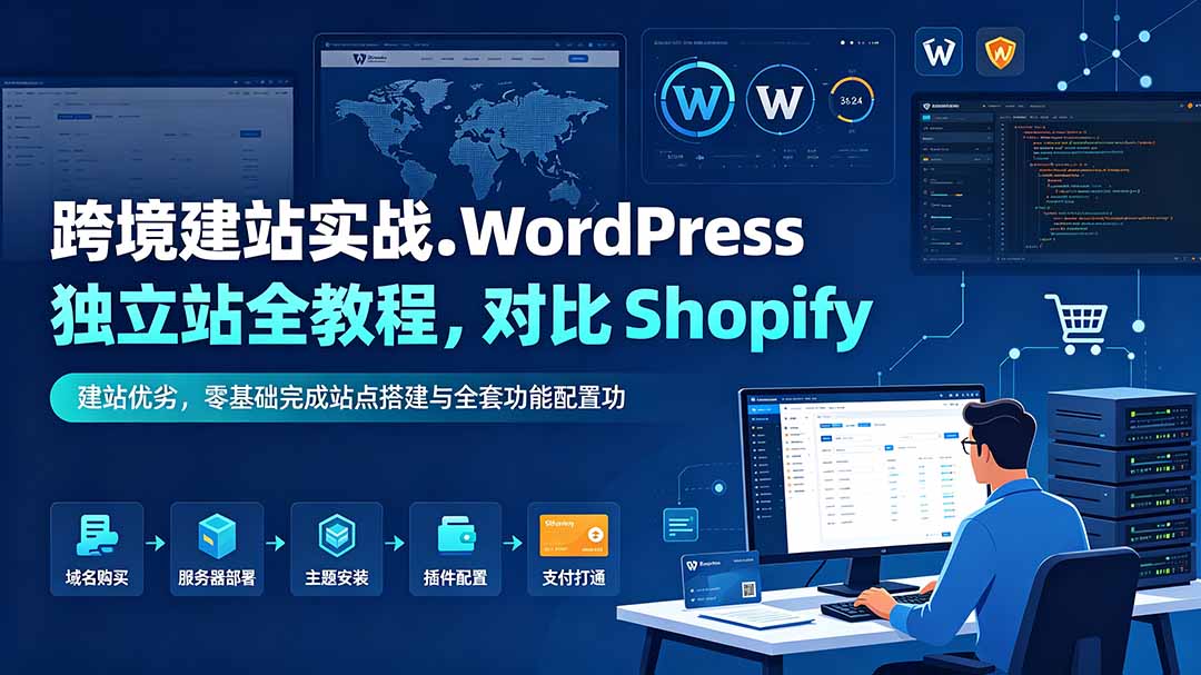 跨境建站实战：WordPress 独立站全教程，对比 Shopify 建站优劣，零基础完成站点搭建与全套功能配置-青禾学社