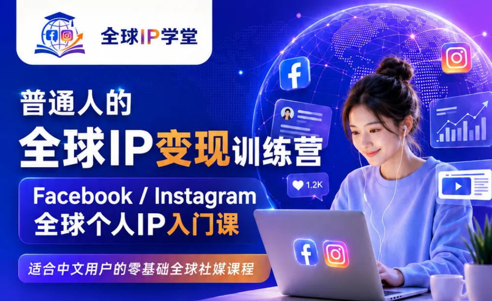 普通人的全球IP变现训练营，Facebook/Instagram全球个人IP入门课，零基础全球社媒课程-青禾学社